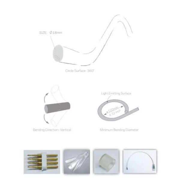 RGB LED Neon Flex Rope Light Milky-White PVC Jacket IP65 CE/RoHS Certified 360-Degree 50M Ribbon