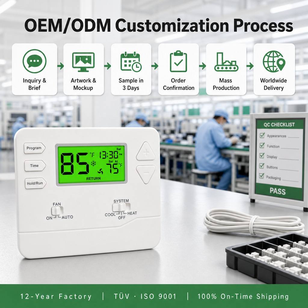 Riseem Wall or Junction Box Mounting Programmable Room Air Conditioning Thermostat with Energy-Saving Feature