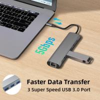 USB 3.0 5Gbps 4K HKMI 60W PD Estación de acoplamiento multipuerto de carga 1Gbps Ethernet 6 en 1