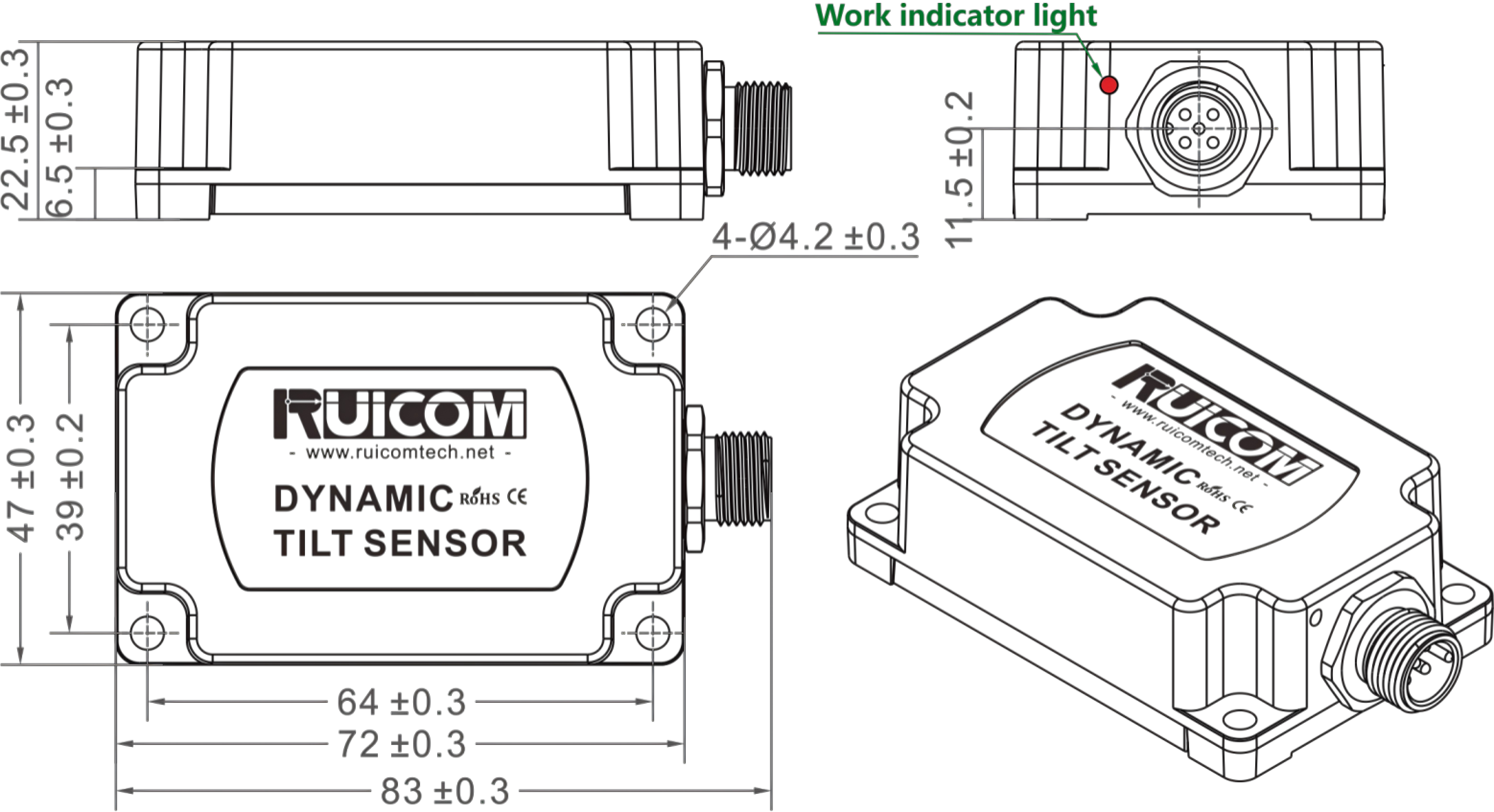 DTS6 Dynamic Inclinometer Tilt Sensor High Shock Resistant with Digital Output