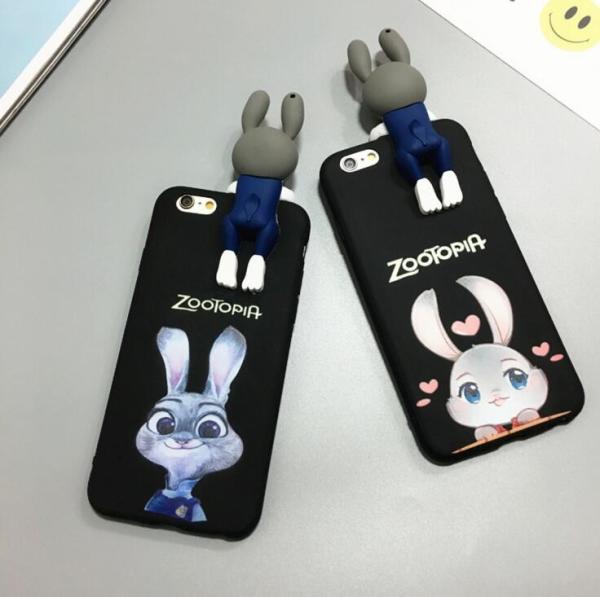 Cool Judy Rabbit Silicone Phone Cover With 3D Soft PVC Judy Charm Decoration, 2017 Best Seller
