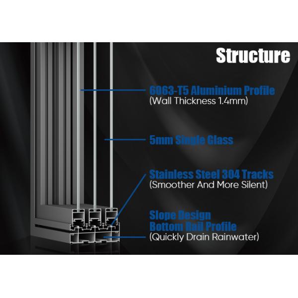 Energy Efficiency Hurricane Impact Black Aluminium Sliding Windows Single Glass