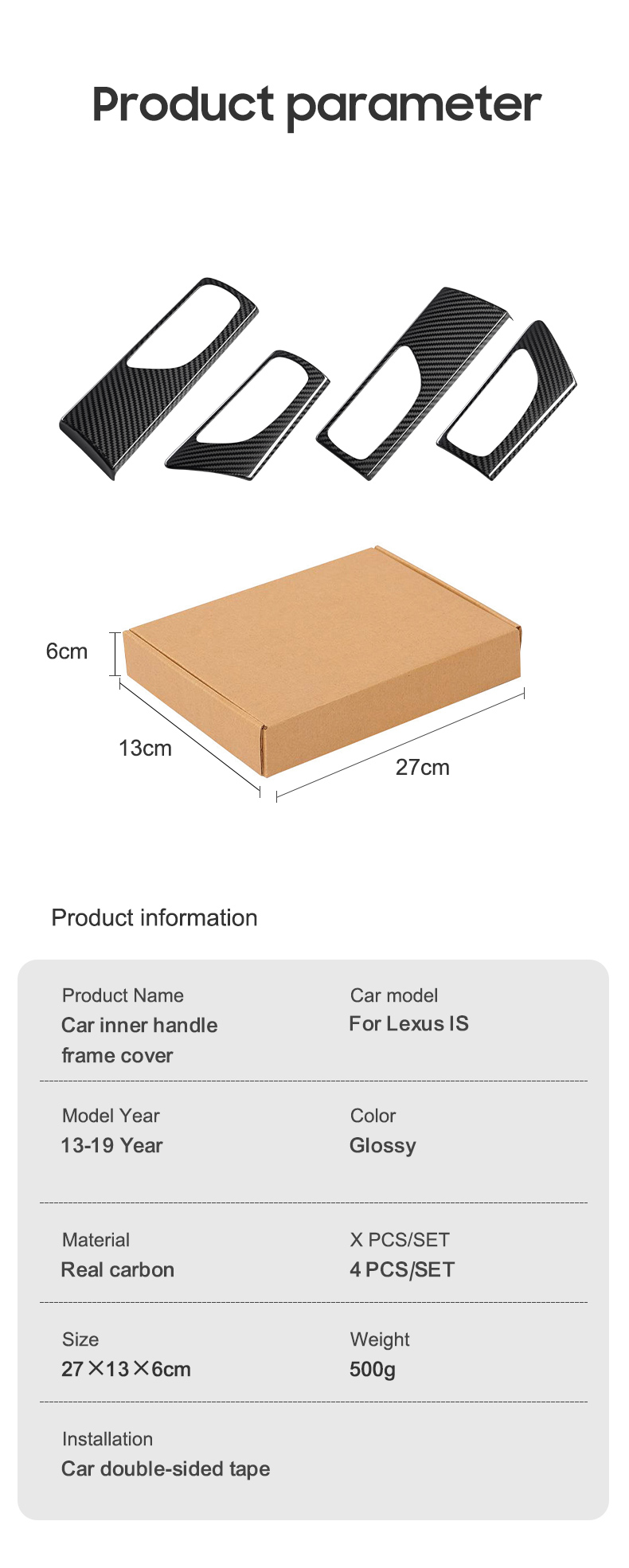 Dry Carbon Fiber Car Inner Handle Frame Cover for Lexus IS 13-19 Year