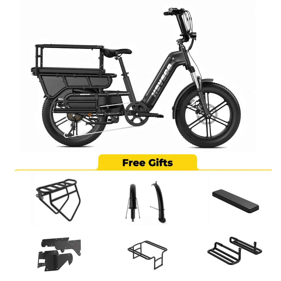 German Warehouse HovCart EU/US/AU Stock Electric City Cargo Bike for Two Children with Protection Seat Torque Sensor Fat Tire