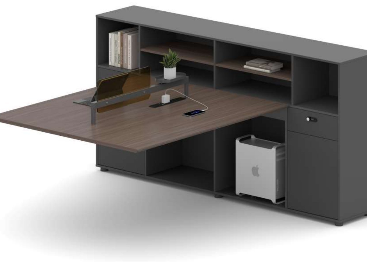 Executive Desk with Wide Work Surface and Back Bookcase-Private Office