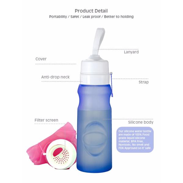 Unbreakable Silicone Water Bottle 320ml Impact Resistance Phthalate Free For Sports Drinking