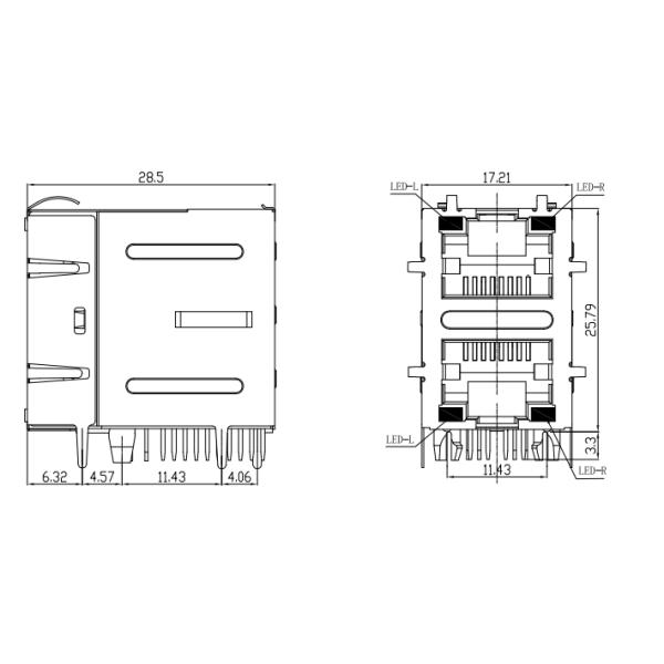 Female Magnetic RJ45 Jack Housing Material Thermoplastic / PBT / UL94V-0 With EMI