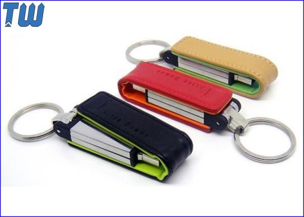 Key Ring 8GB USB Flash Disk 2pcs PU Leather Cover Debossed 3D Logo