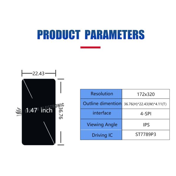 1.47 Inch IPS TFT Touch Color Screen 172*320 SPI Interface ST7789 Full View Angle Small LCD Display Module