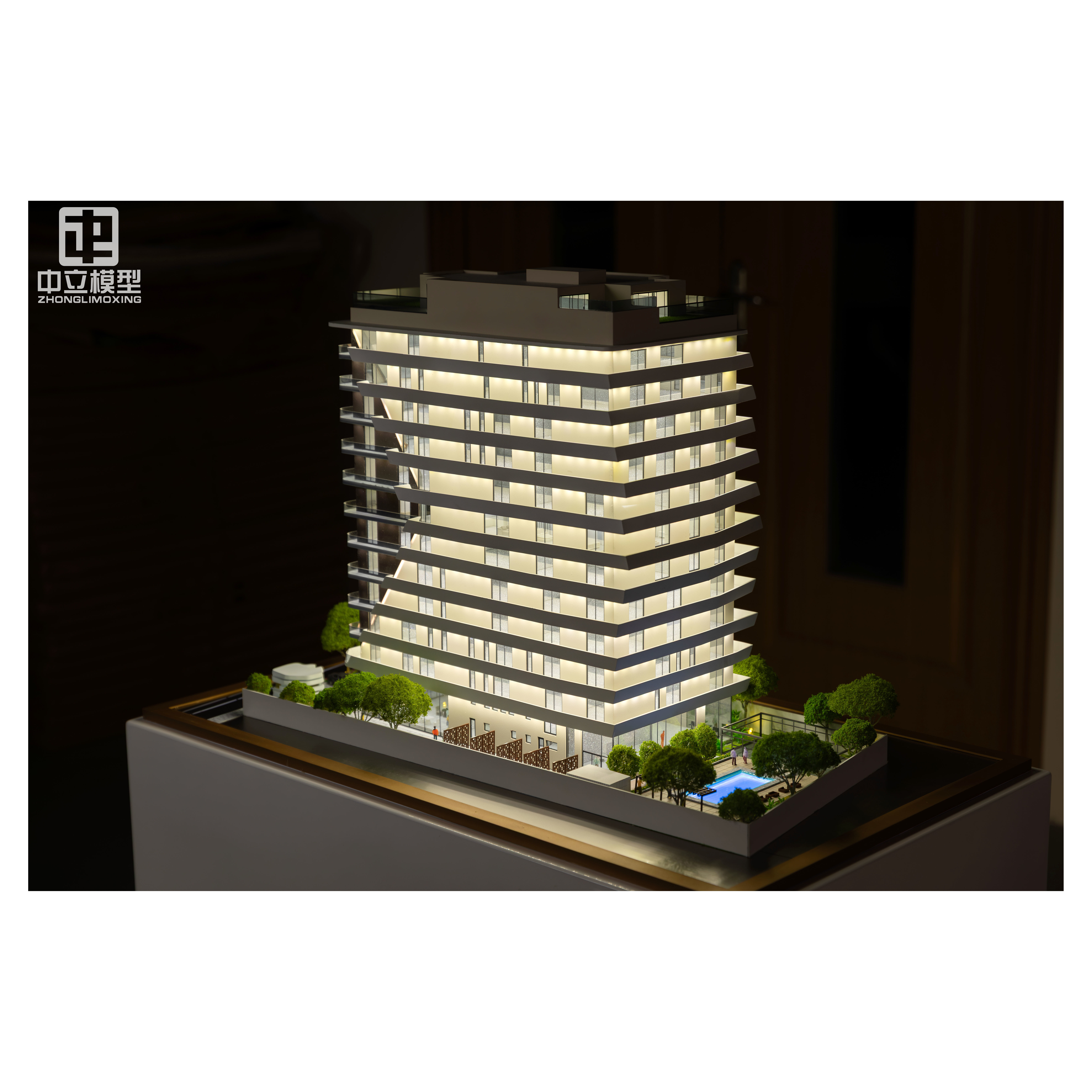 Custom Modern Office Building Architectural Scale Model 1:100 Elevator Lift and LED Lighting