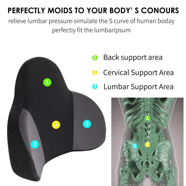 Memory Foam Gel Lumbar Cushion for Car Home Office Chair Comfortable Back Support