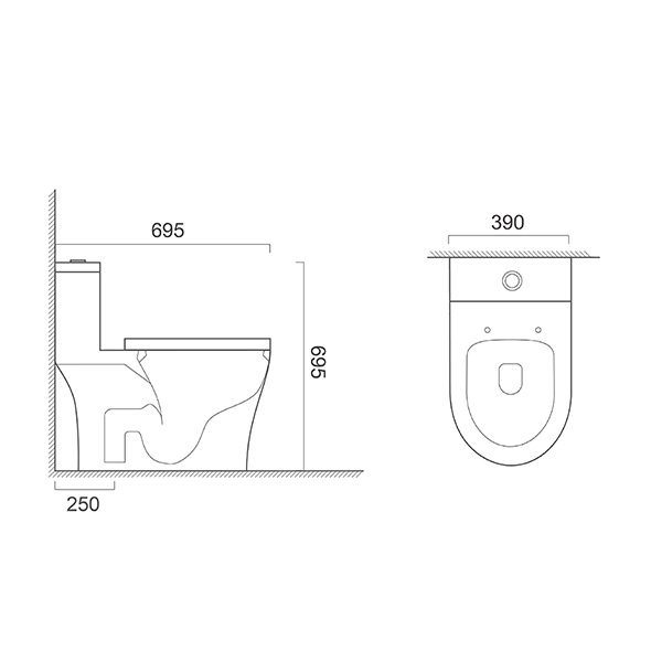 Ceramic One Piece Toilets 390x695x695mm White Bathroom Toilets Durable Orin OR8204