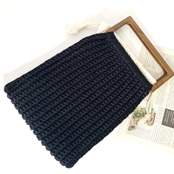 Green Crochet Hand Made Bags Ice Hemp Material with Wooden Handle OEM ODM