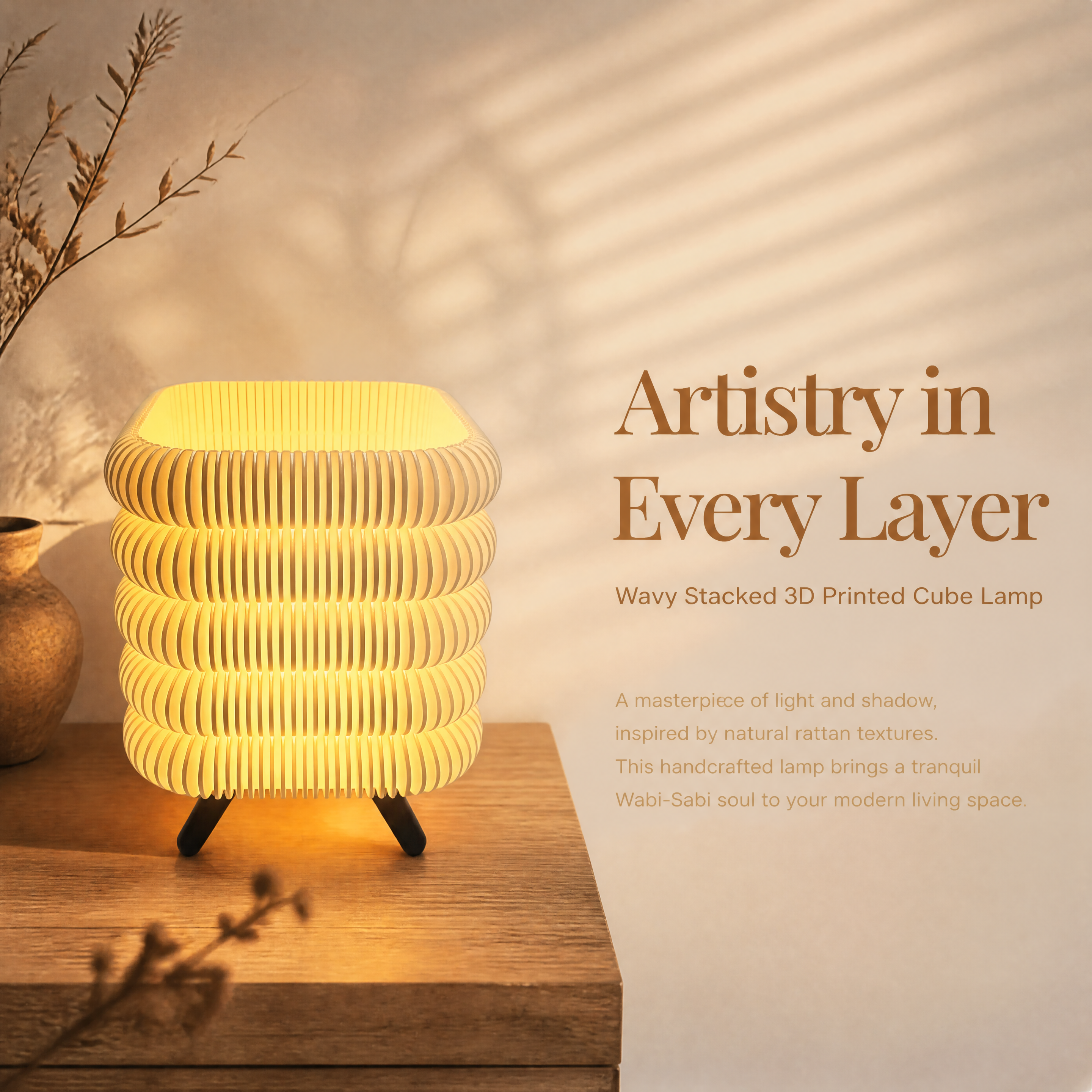 Rippled Stacked 3d Print Light Cube Warm Bedroom Glow Lighting Fixtures
