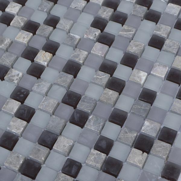 300x300mm mosaic glass tile sheets,glass mosaic bathroom tiles,black &grey & blue color mixed