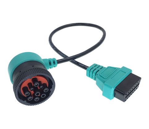 Custom Pinout 12V/24V Type 2 Green Deutsch 9pin J1939 to OBD2 Connector Splitter Y Cable Splitter