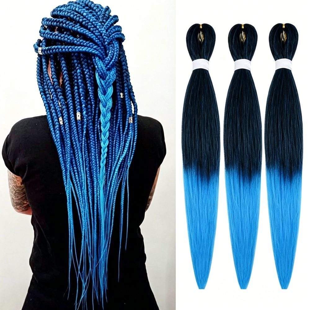 Pre-stretched Colored Synthetic Hair Extensions Hot Water Setting Braiding Bundles