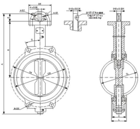 Semi - Disc Wafer Style Butterfly Valve , PN 16 Cast Iron Butterfly Valve