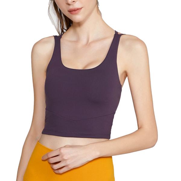 Solid Longline Medium Impact Sports Bra OEM Available Crossback Shockproof