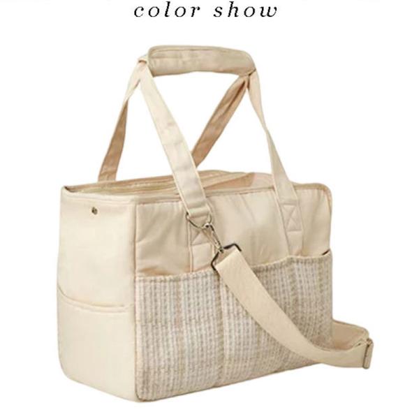 Bolso de viaje de lona beige para gatitos de 38*18*30CM, adorables accesorios para mascotas, bandolera con colección de tela suave