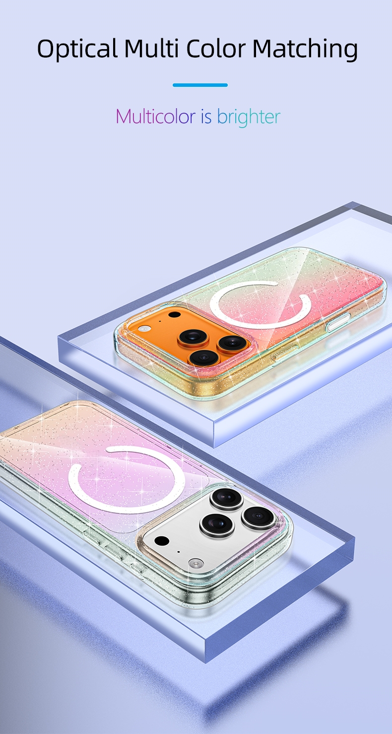 Transparent Magnetic Glitter Ultra-thin Protective case for iPhone 17 Series TPU Shockproof Iridescent Gradient Colors OEM/ODM