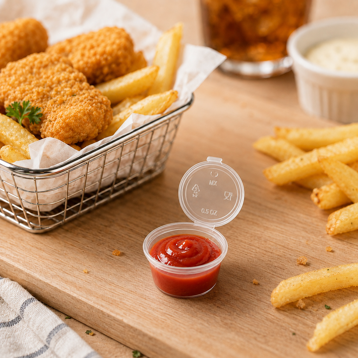 13ml Mini Round Clear PP Sauce Cup Hinged for Seasonings Samples Garnishes
