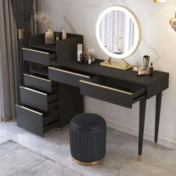 Mesa de vestidor de dormitorio Escritorio de vestidor moderno con espejo LED y cajones de paneles de MDF