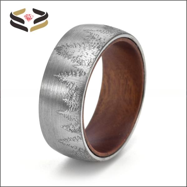 Anillo de madera de bosque para hombre, personalizado, con forro de madera de 8 mm, certificado de tasación de terceros
