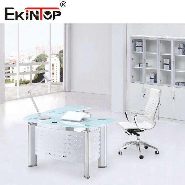 Commercial Small Glass Top Laptop Desk Modern Glass Office Writing Desk