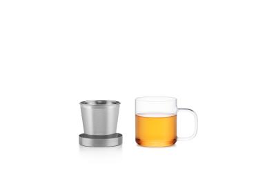 Double Wall Brewing Coffee Glass Tea Cup Stainless Steel Infuser