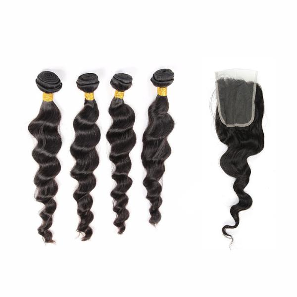Natural Color Black Indian Virgin Remy Hair Extensions 4 Bundles Loose Wave