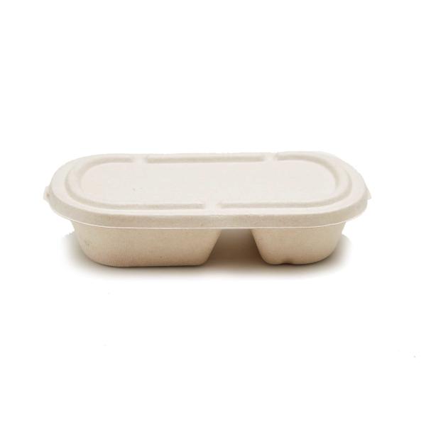 Two Compartment Biodegradable Container 25OZ Sugarcane Bagasse Clamshell Take Out Box