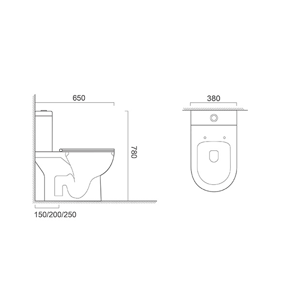 Durable 2 Piece Commode Dual Flush Sanitary Ware Commode Compact 380x650x780mm Orin OR8307