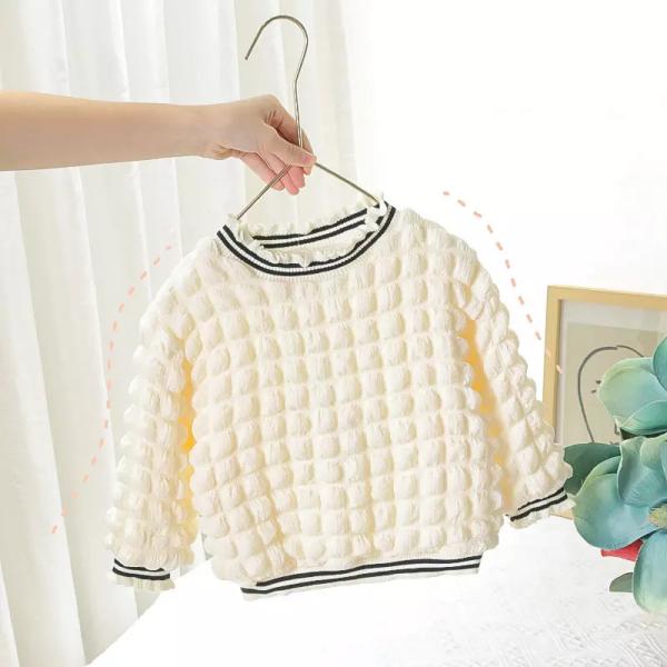 Cotton Polyester Winter Children'S Clothing Plush Blouse White Long Sleeve Pullover