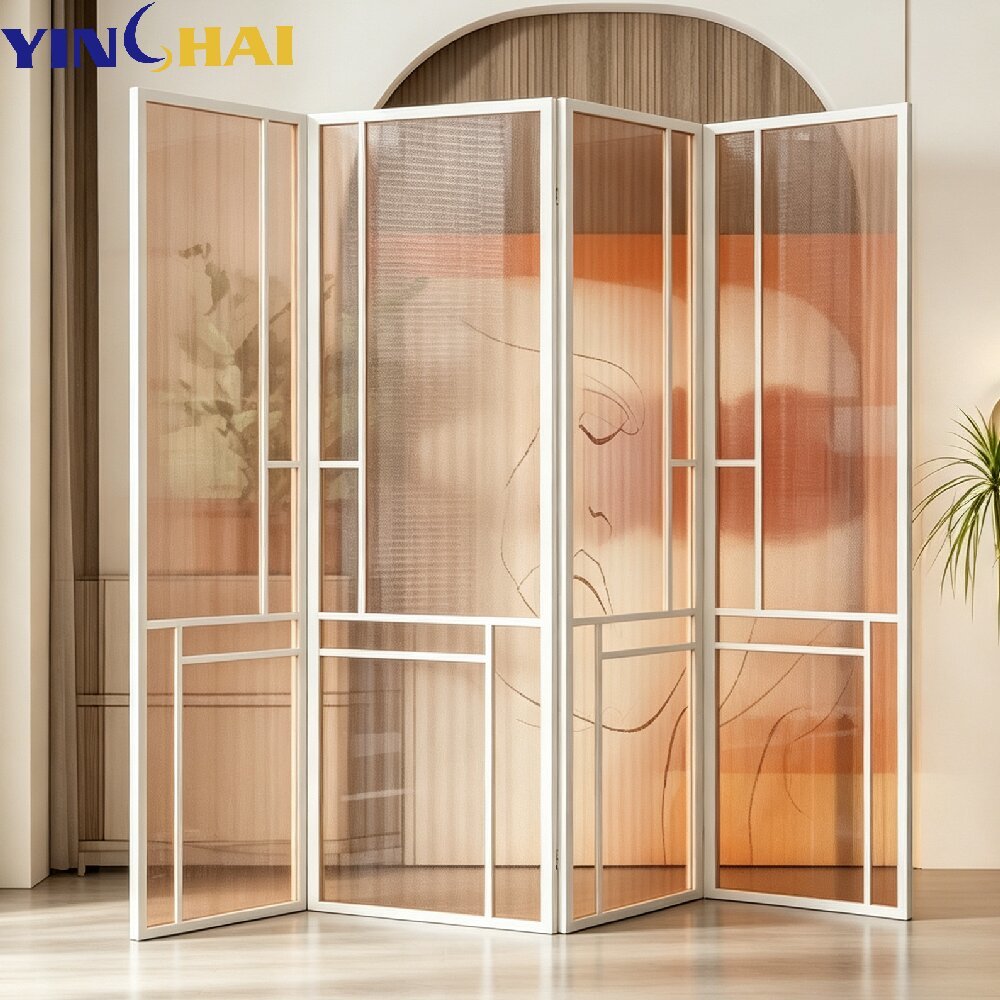 Custom Stainless Steel Art Glass Folding Room Divider For Home Interior
