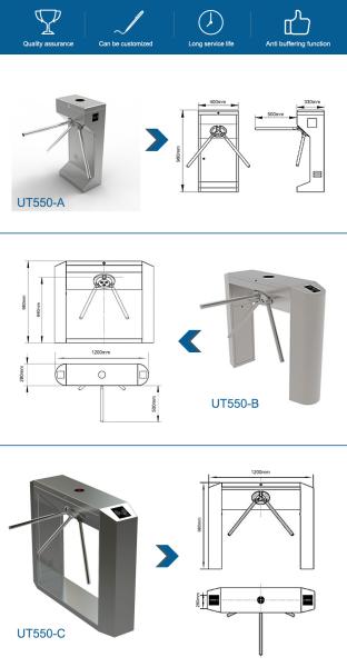 Popular Shape Vertical Tripod Turnstile Gate With 1.5mm Thickness Stainless Steel For Entrance / Exit Gate