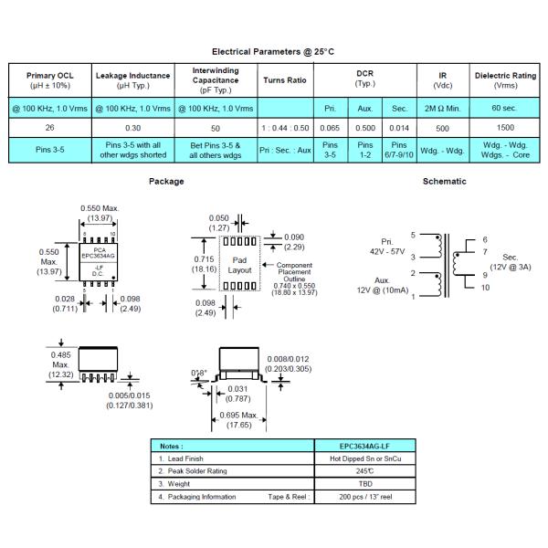 EP13 EPC3634AG-LF SMPS PoE Synchronous Flyback Transformer High Frequency Ferrite Core Electric Transformer Voltage
