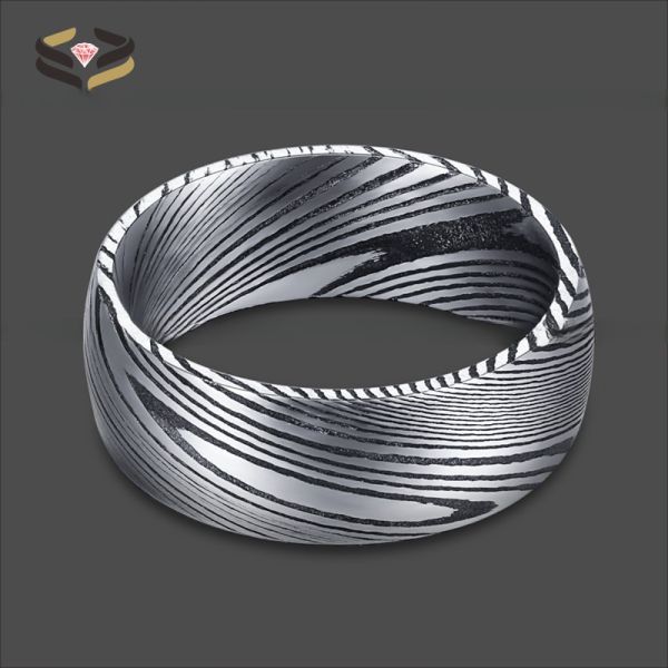 Third Party Appraisal Black 8mm Damascus Steel Ring Dome Finished Wedding Band For Men Inlay N/A Certificate Type