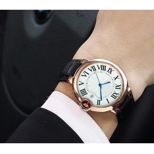 42mm Dial Alloy Quartz Wrist Watch Leather Strap Buckle Clasp Sandproof