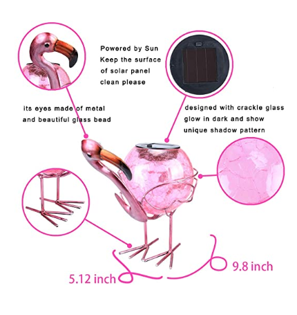 Glass 6.3 Inch 0.3W Solar Powered Pink Flamingos
