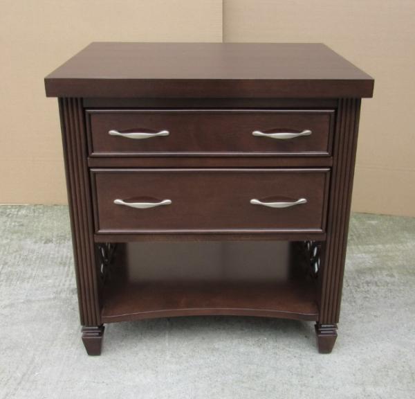 Walnut Wood Veneer 2 Drawer Hotel Bedroom Night Stand Solid Wood Legs