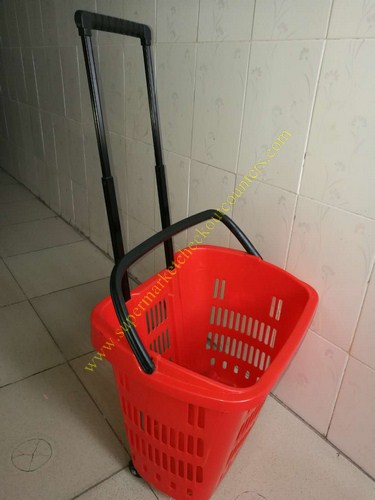 Supermarket Plastic Shopping Basket With Wheels , 455 * 355 * 415 mm