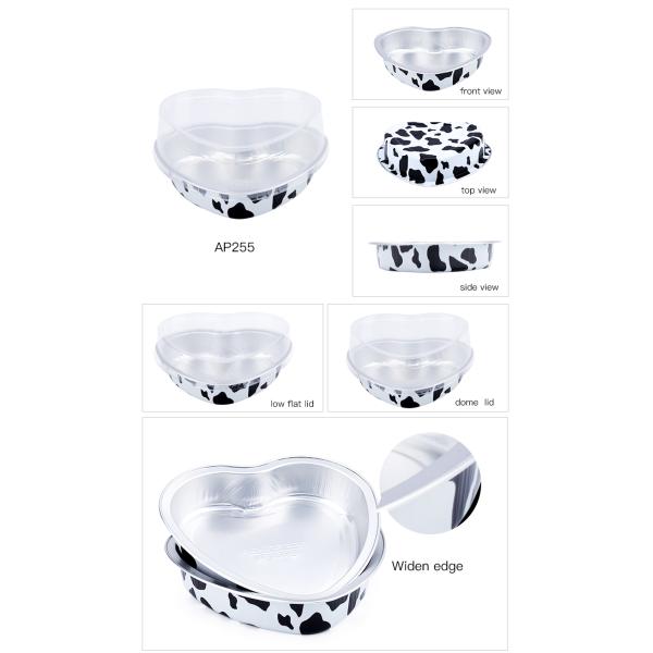 Thick Colored Heart Shape Aluminium Foil Baking Tray With Plastic Lid