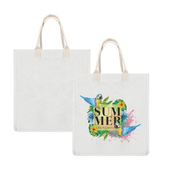 White Linen Dye Sublimation Tote Bags Custom Sublimation Beach Bags
