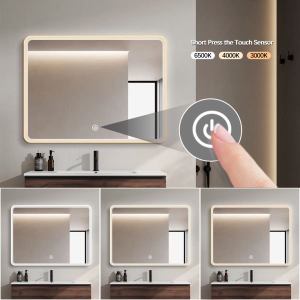 Modern Front Lighted Vanity Mirrors , Rectangle LED Wall Bathroom Mirror