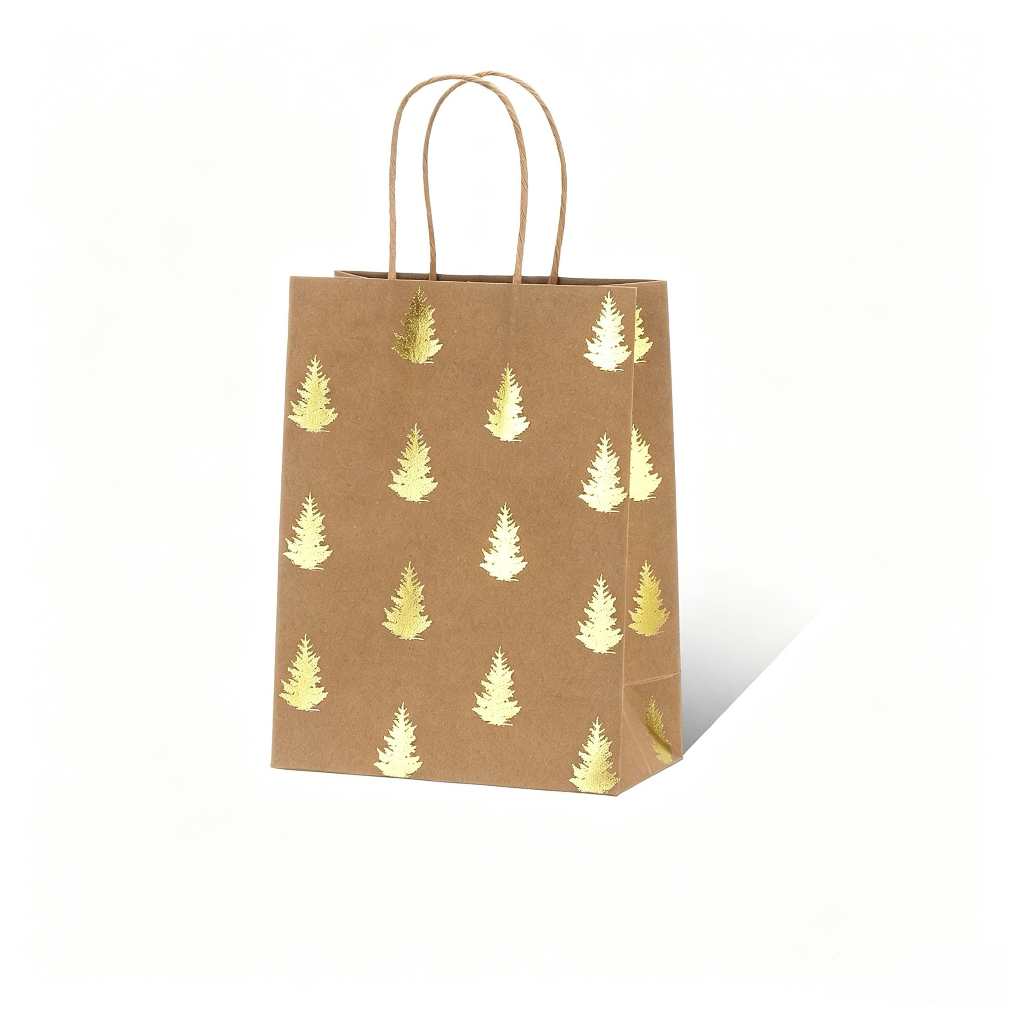 Gold Foil Stamped Kraft Paper Shopping Bags with Handles for Retail