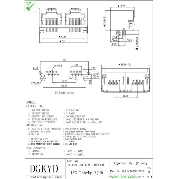 Economical Cost Shield 1x2 Tab Up Double Port Ethernet Socket Rj45 Modular Jack