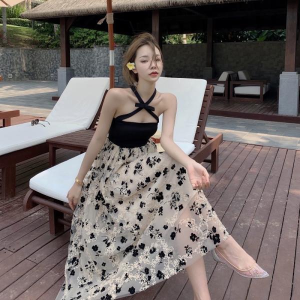 Halter Neck A Line Womens Vacation Dresses