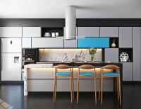 3M Modern Corner Stone Grey Kitchen Cabinets With Island aglomerou a pedra