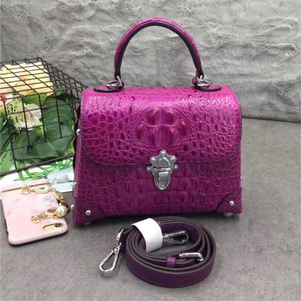Fashion Designer Genuine Crocodile Skin Female Small Purse Studs Handbag Exotic Alligator Leather Lady Shoulder Bag